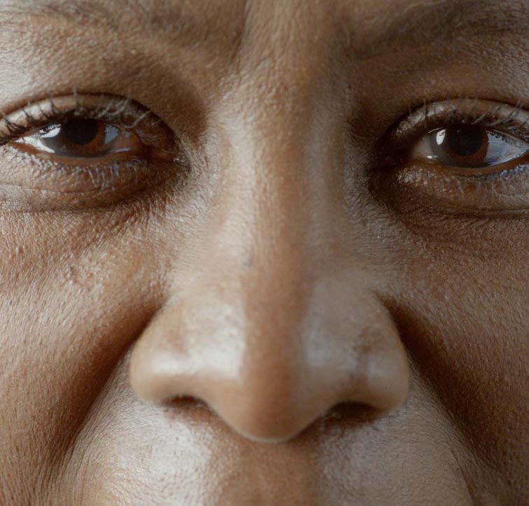 A close-up view of a person's face
